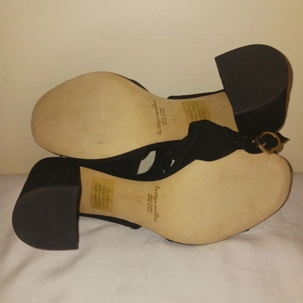 Bettye Muller Black Suede Block Heel Mary‎ Jane Pumps Shoes Womens Size 6.5